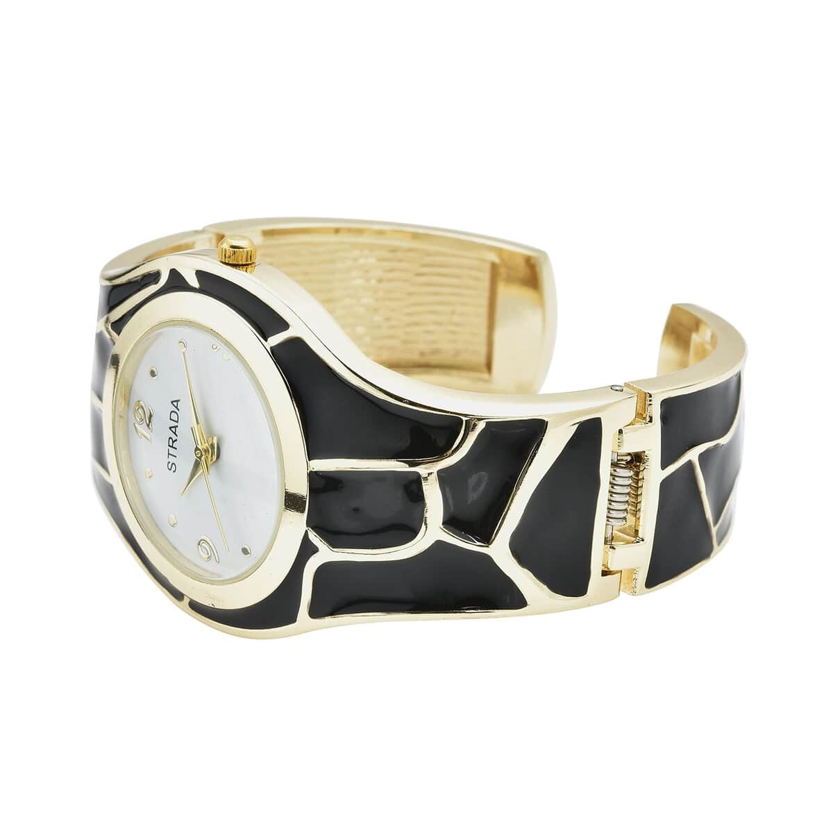 Strada Black Enameled Japanese Movement Watch in Goldtone Strap (29.50mm) (7.0-7.75 Inch) image number 4