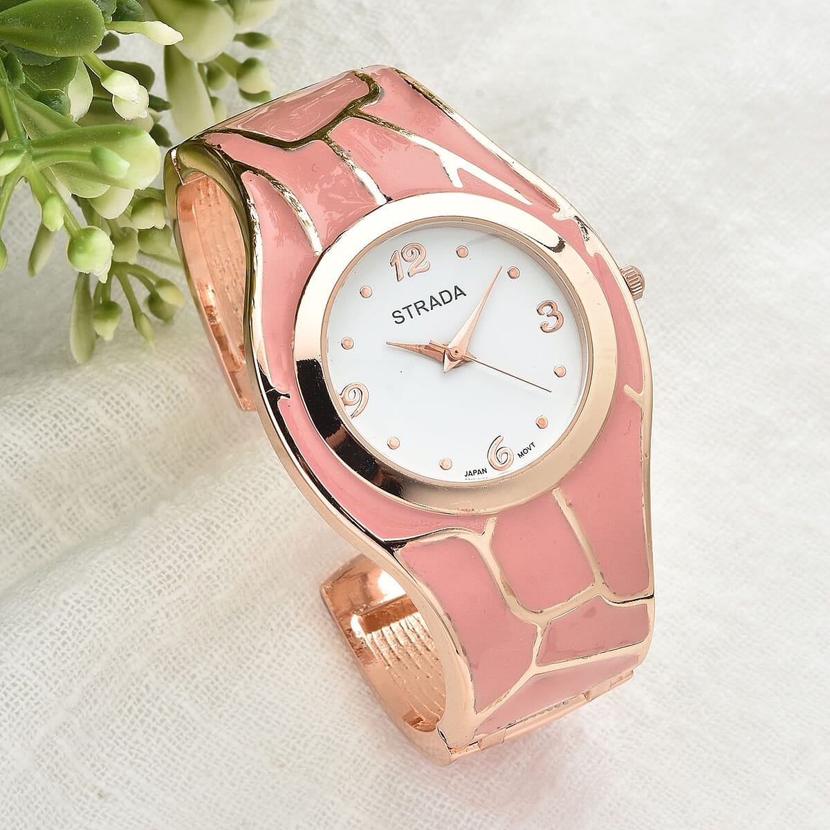 Strada Pink Enameled Japanese Movement Watch in Rosetone Strap (29.50mm) (7.0-7.75 Inch) image number 1