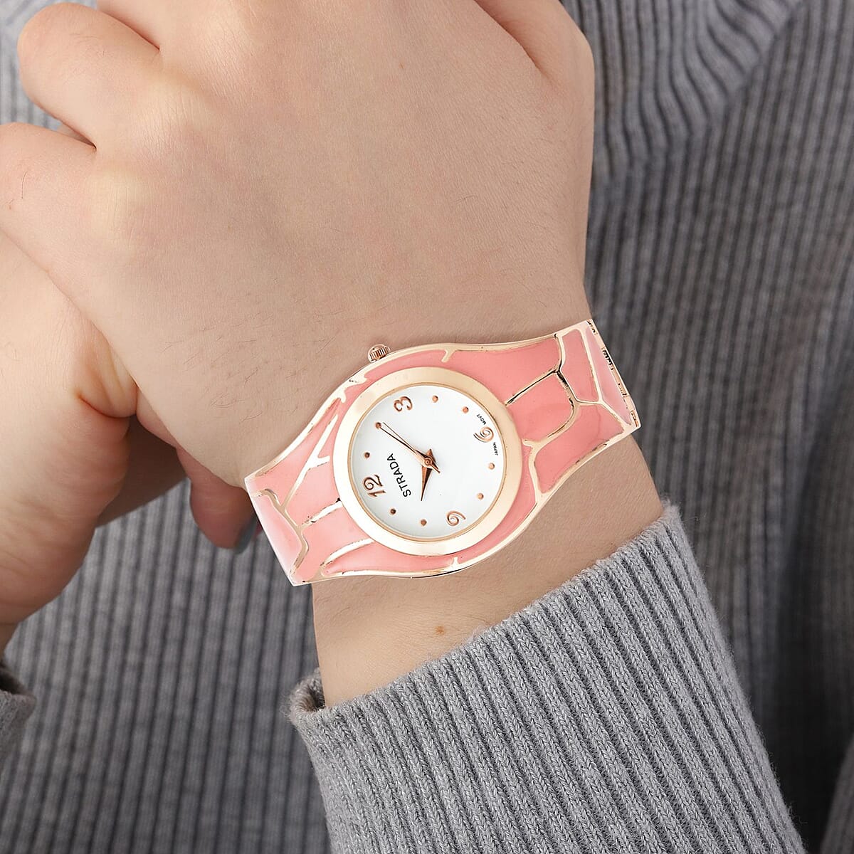 Strada Pink Enameled Japanese Movement Watch in Rosetone Strap (29.50mm) (7.0-7.75 Inch) image number 2