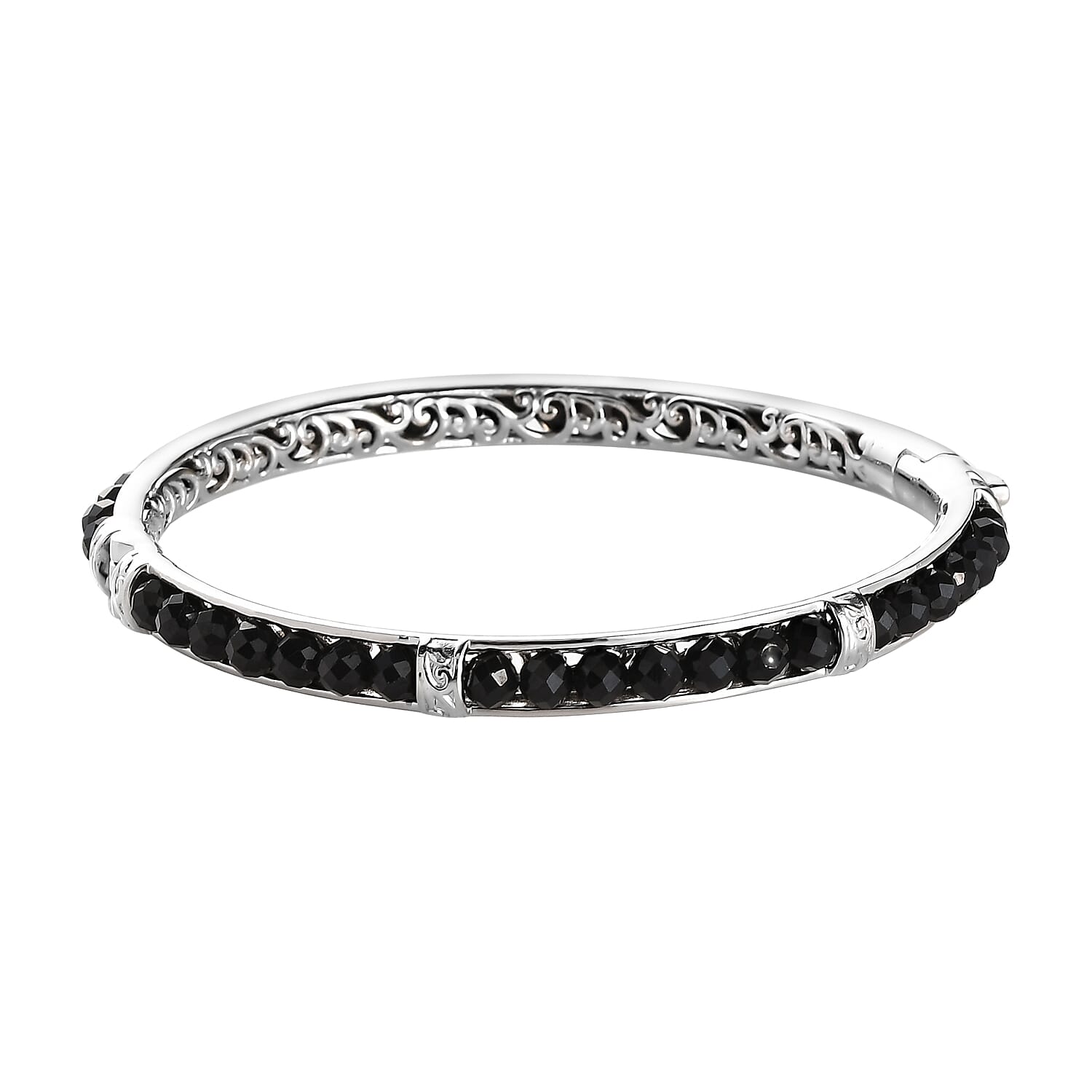 Thai Black Spinel 24.10 ctw Bangle Bracelet in Platinum Bond (7.25 In)
