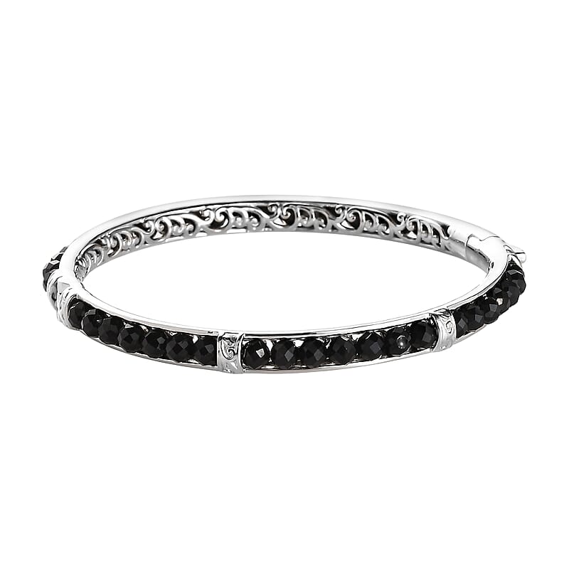Thai Black Spinel 24.10 ctw Bangle Bracelet in Platinum Bond (7.25 In)