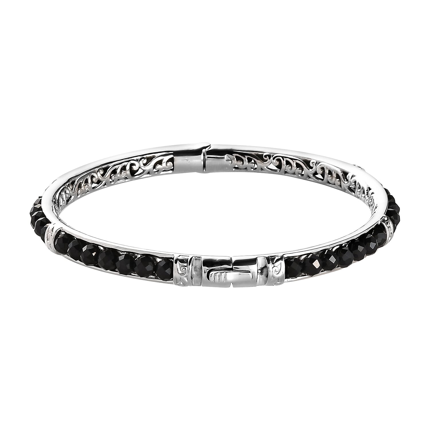 Thai Black Spinel 24.10 ctw Bangle Bracelet in Platinum Bond (7.25 In)