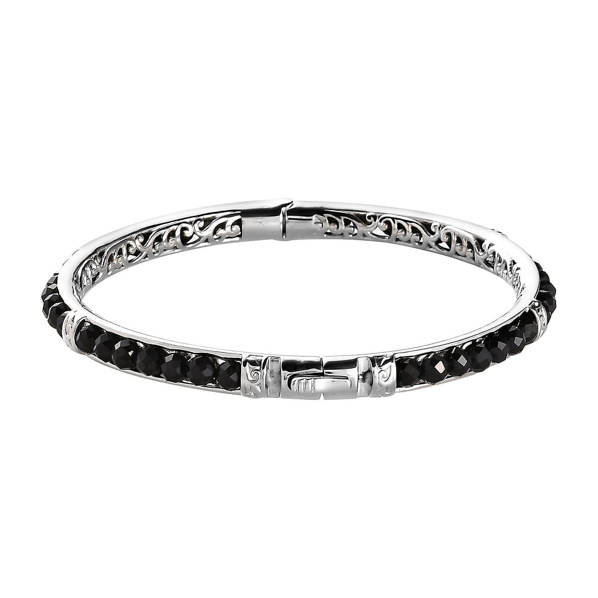 Thai Black Spinel 24.10 ctw Bangle Bracelet in Platinum Bond (7.25 In)  image number 3
