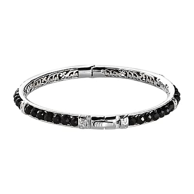 Thai Black Spinel 24.10 ctw Bangle Bracelet in Platinum Bond (7.25 In)