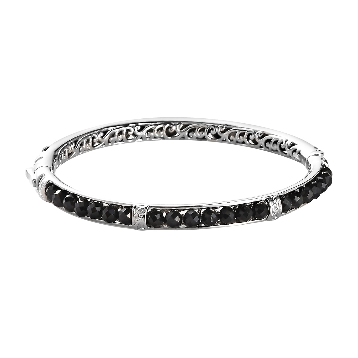 Thai Black Spinel 24.10 ctw Bangle Bracelet in Platinum Bond (7.25 In)