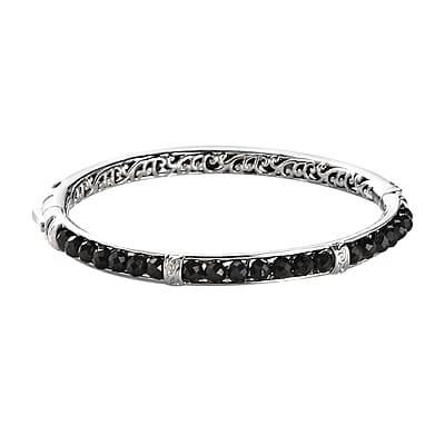 Thai Black Spinel 24.10 ctw Bangle Bracelet in Platinum Bond (7.25 In)