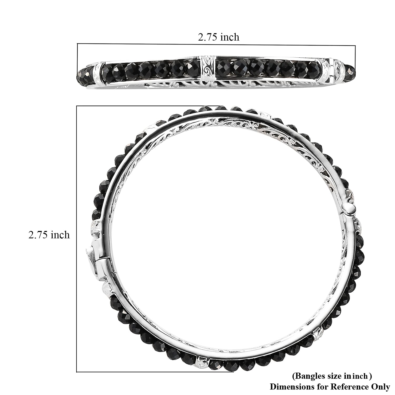 Thai Black Spinel 24.10 ctw Bangle Bracelet in Platinum Bond (7.25 In)