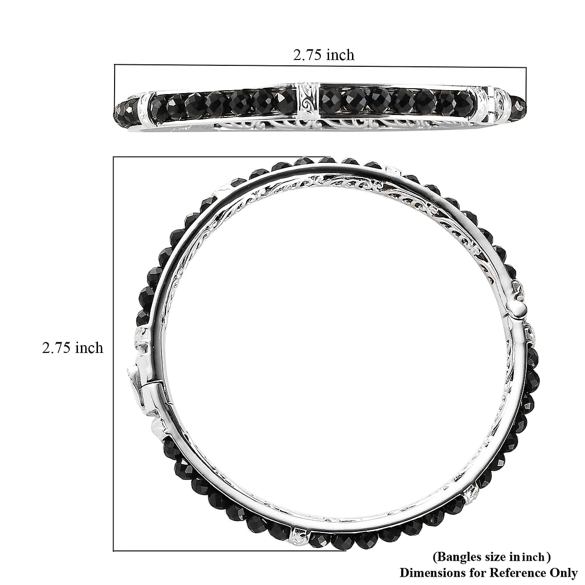 Thai Black Spinel 24.10 ctw Bangle Bracelet in Platinum Bond (7.25 In)  image number 5