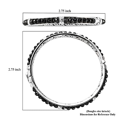 Thai Black Spinel 24.10 ctw Bangle Bracelet in Platinum Bond (7.25 In)