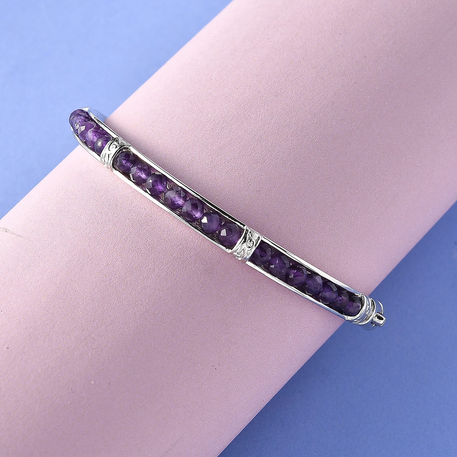 African Amethyst 15.00 ctw Bangle Bracelet in Platinum Bond (7.25 In)