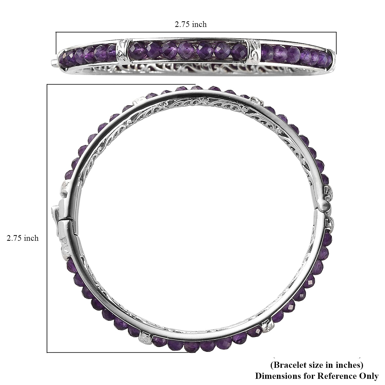 African Amethyst 15.00 ctw Bangle Bracelet in Platinum Bond (7.25 In)