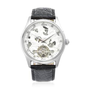 Genoa Diamond Automatic Mechanical Movement Horse Pattern Dial Watch with Black Genuine Leather (44.2mm) (7.75-9.0Inches) 0.10 ctw
