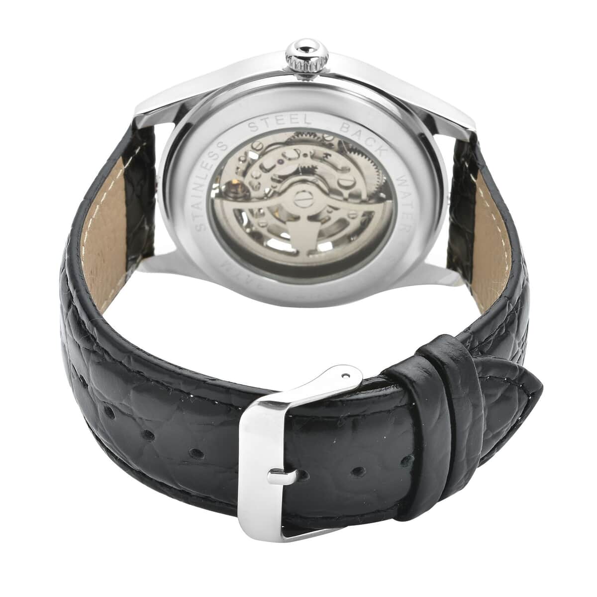 Genoa Diamond Automatic Mechanical Movement Horse Pattern Dial Watch with Black Genuine Leather (44.2mm) (7.75-9.0Inches) 0.10 ctw image number 5