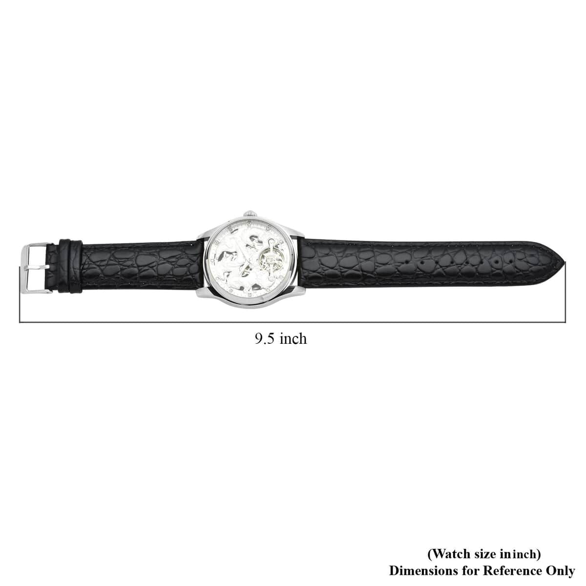 Genoa Diamond Automatic Mechanical Movement Horse Pattern Dial Watch with Black Genuine Leather (44.2mm) (7.75-9.0Inches) 0.10 ctw image number 6
