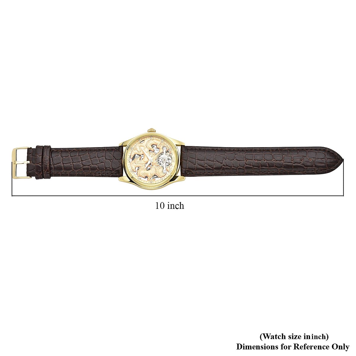Genoa Diamond Automatic Mechanical Movement Horse Pattern Dial Watch with Brown Genuine Leather (44mm) (7.75-9.0Inches) 0.10 ctw image number 6