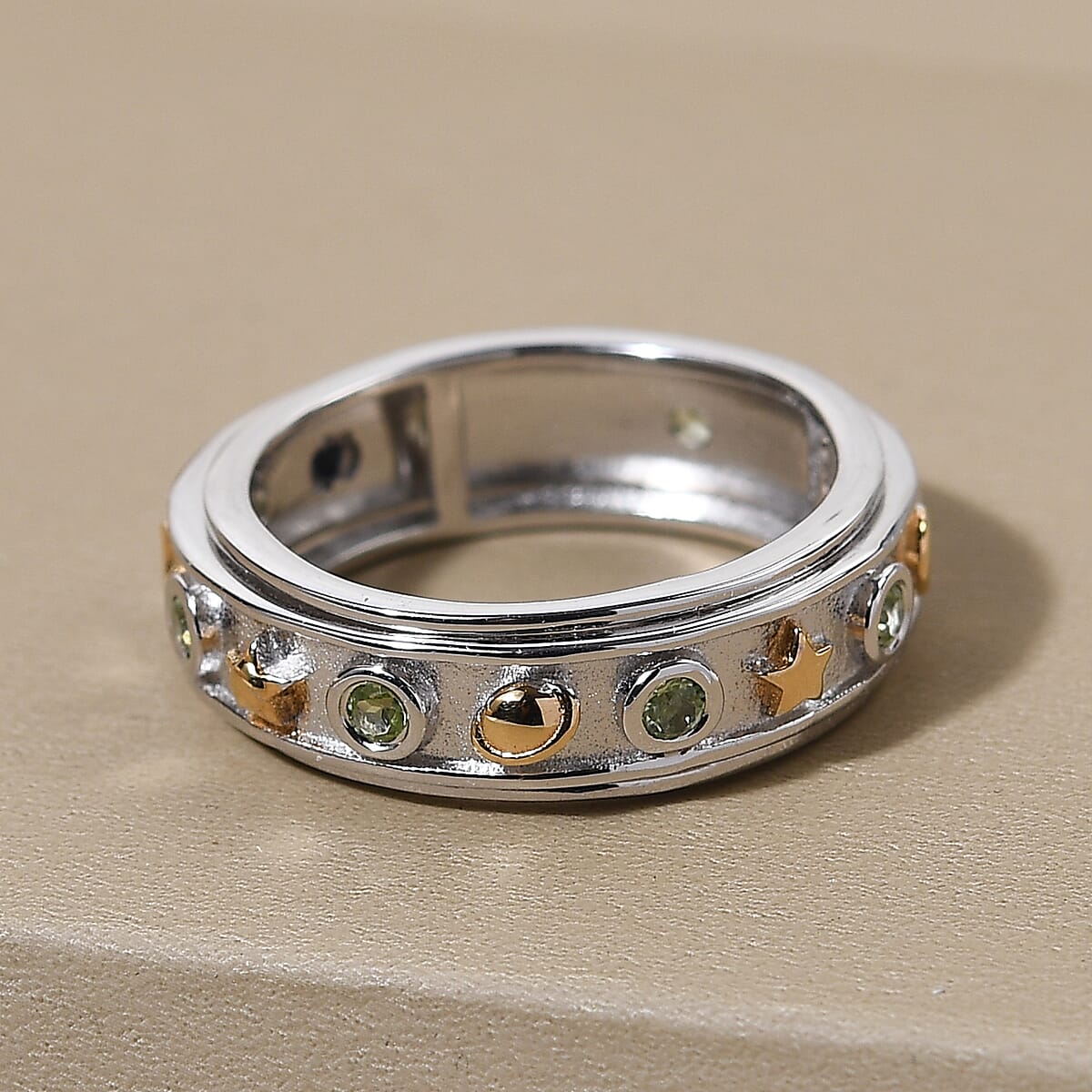 GP CELESTIAL DREAM COLLECTION Peridot Band Ring in Vermeil Yellow Gold and Platinum Over Sterling Silver (Size 9.0) 0.40 ctw image number 1