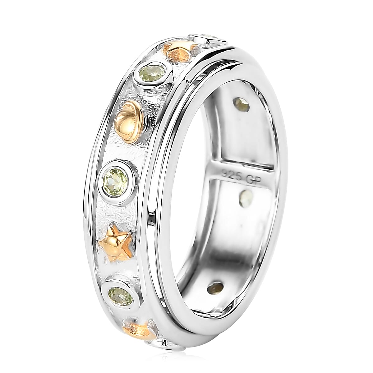 GP CELESTIAL DREAM COLLECTION Peridot Band Ring in Vermeil Yellow Gold and Platinum Over Sterling Silver (Size 9.0) 0.40 ctw image number 3