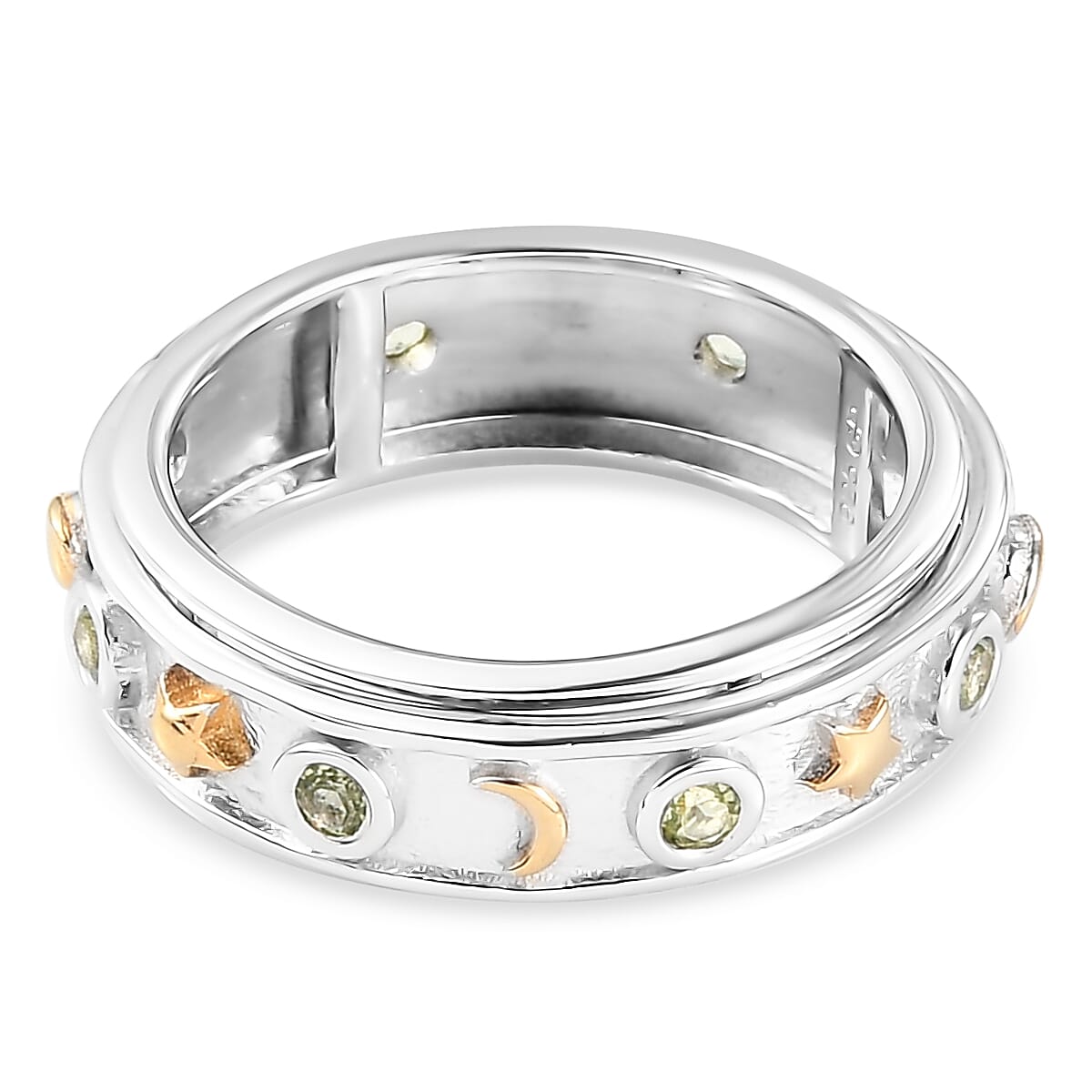 GP CELESTIAL DREAM COLLECTION Peridot Band Ring in Vermeil Yellow Gold and Platinum Over Sterling Silver (Size 9.0) 0.40 ctw image number 4