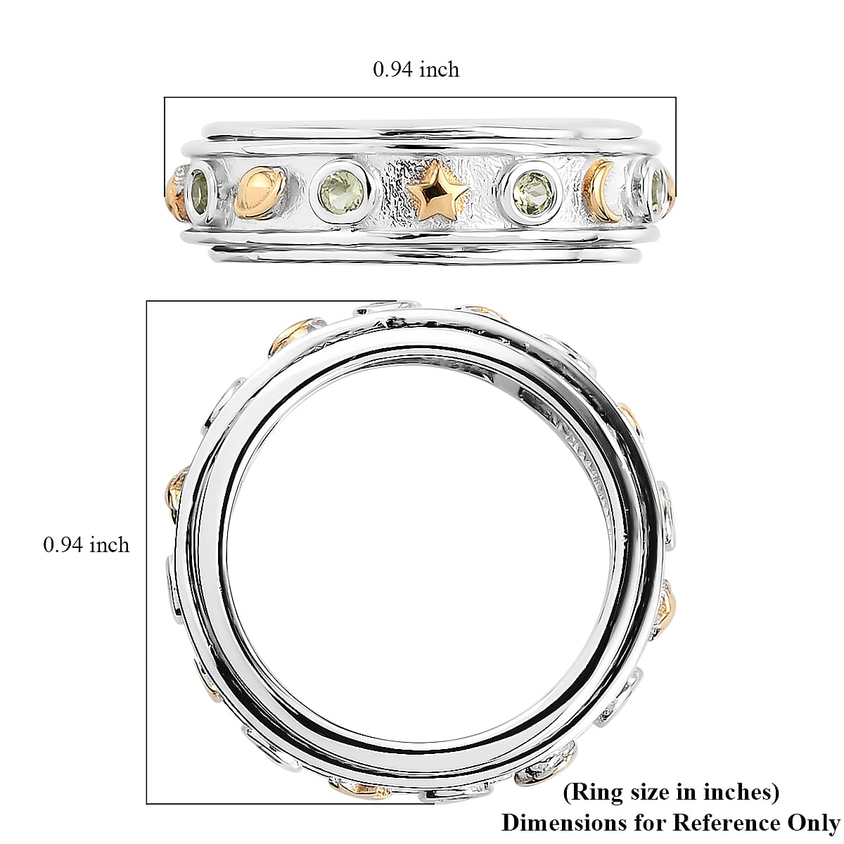 GP CELESTIAL DREAM COLLECTION Peridot Band Ring in Vermeil Yellow Gold and Platinum Over Sterling Silver (Size 9.0) 0.40 ctw image number 5