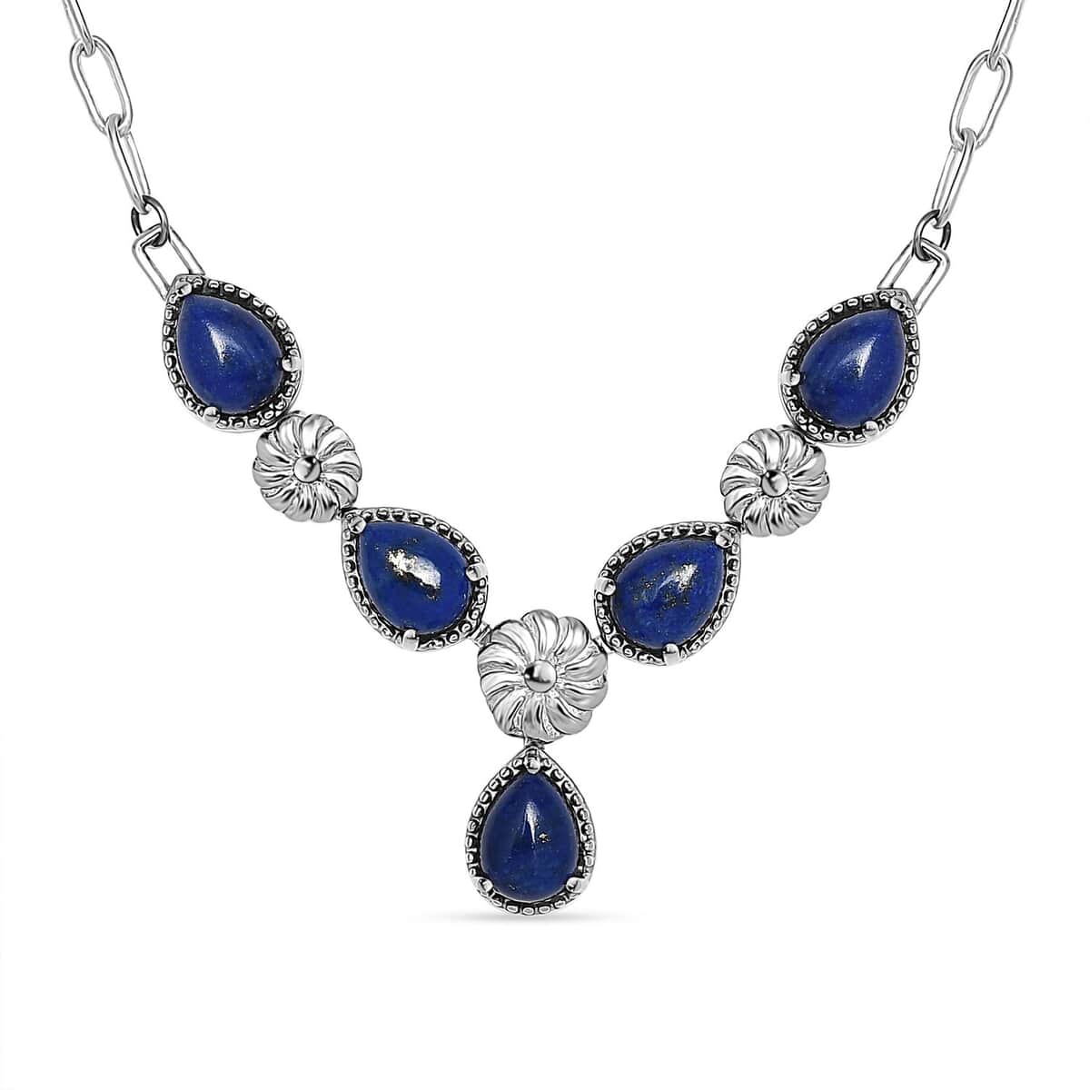 Karis Lapis Lazuli Necklace 18 Inches in Platinum Bond and Stainless Steel 7.50 ctw image number 0