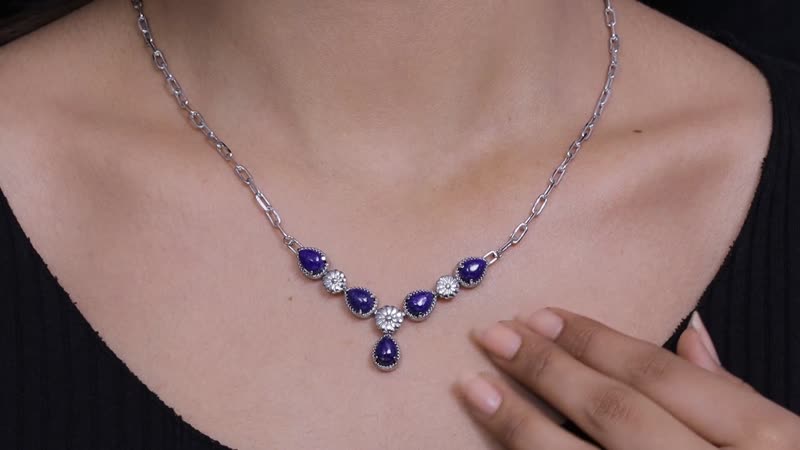 Karis Lapis Lazuli Necklace 18 Inches in Platinum Bond and Stainless Steel 7.50 ctw