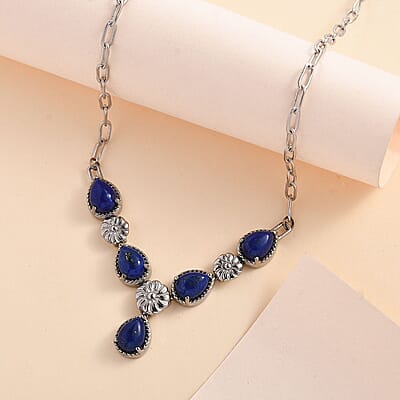Karis Lapis Lazuli Necklace 18 Inches in Platinum Bond and Stainless Steel 7.50 ctw