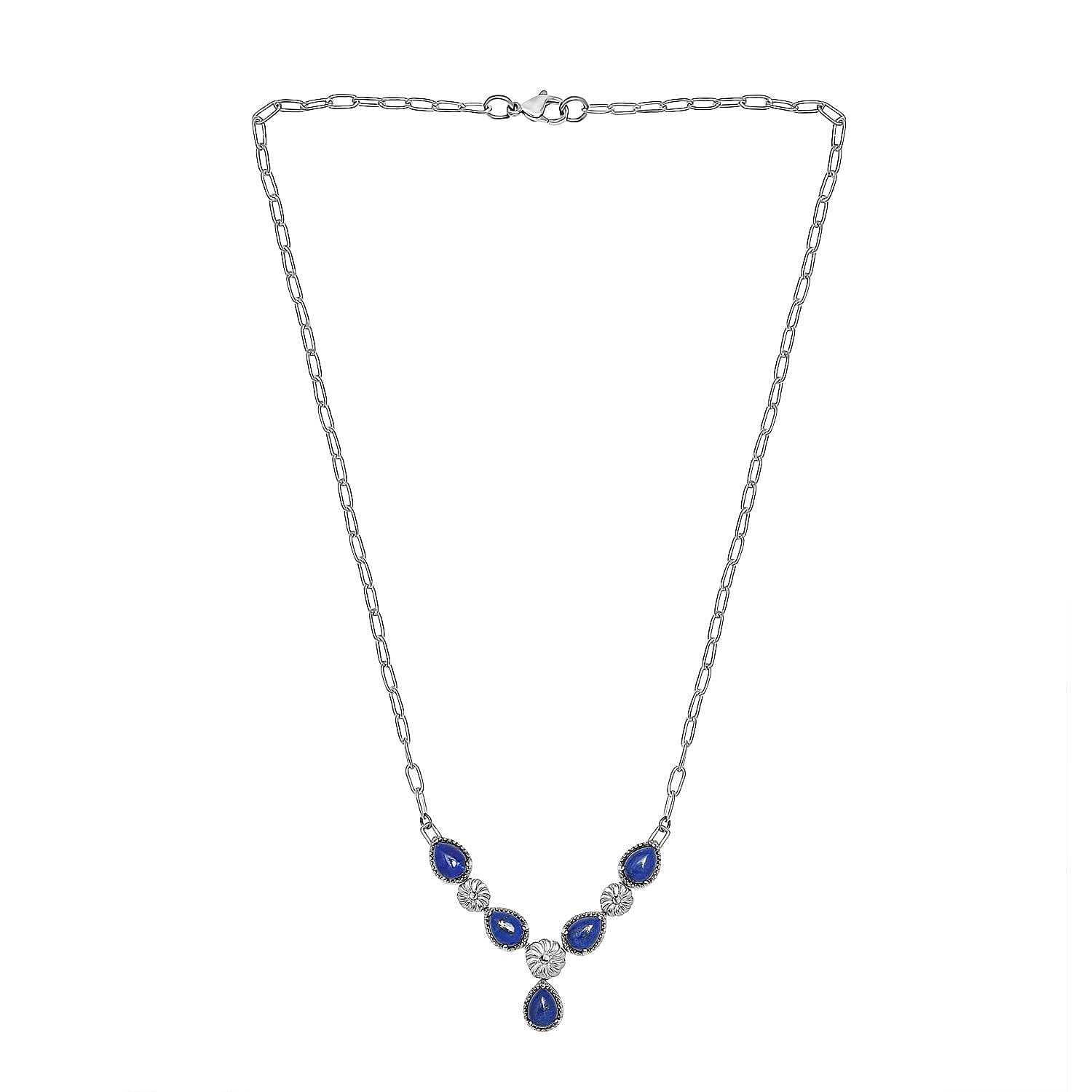 Karis Lapis Lazuli Necklace 18 Inches in Platinum Bond and Stainless Steel 7.50 ctw