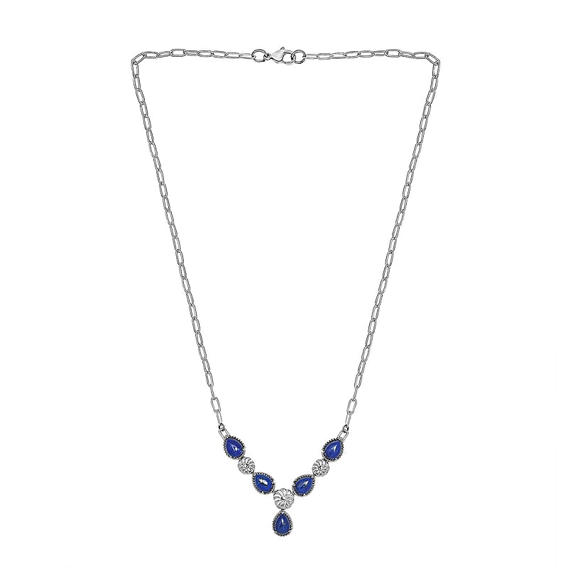 Karis Lapis Lazuli Necklace 18 Inches in Platinum Bond and Stainless Steel 7.50 ctw