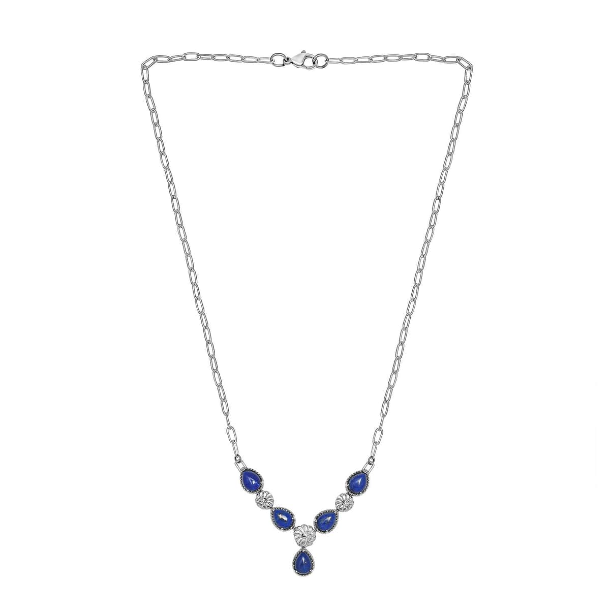 KARIS Lapis Lazuli Necklace 18 Inches in Platinum Bond and Stainless Steel 7.40 ctw image number 3