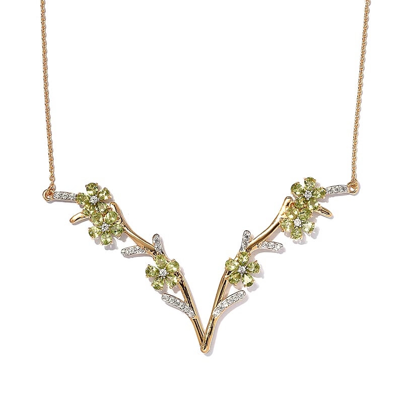 GP Italian Garden Collection Peridot and Multi Gemstone Flower Necklace 18 Inches in Vermeil Yellow Gold Over Sterling Silver 7.35 ctw