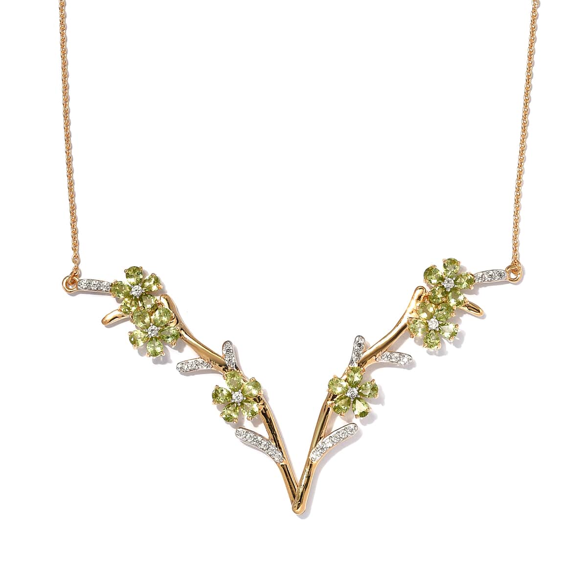 GP Italian Garden Collection Peridot and Multi Gemstone Flower Necklace 18 Inches in Vermeil Yellow Gold Over Sterling Silver 7.35 ctw image number 0
