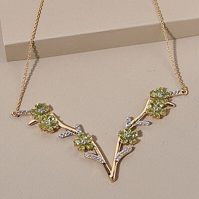 GP Italian Garden Collection Peridot and Multi Gemstone Flower Necklace 18 Inches in Vermeil Yellow Gold Over Sterling Silver 7.35 ctw