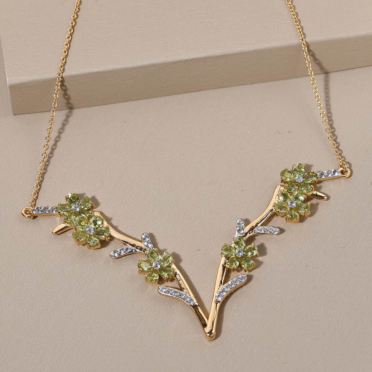 GP Italian Garden Collection Peridot and Multi Gemstone Flower Necklace 18 Inches in Vermeil Yellow Gold Over Sterling Silver 7.35 ctw image number 1