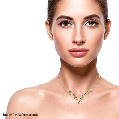 GP Italian Garden Collection Peridot and Multi Gemstone Flower Necklace 18 Inches in Vermeil Yellow Gold Over Sterling Silver 7.35 ctw