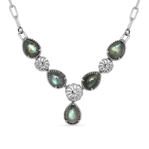 Karis Malagasy Labradorite Necklace 18 Inches in Platinum Bond and Stainless Steel 6.40 ctw
