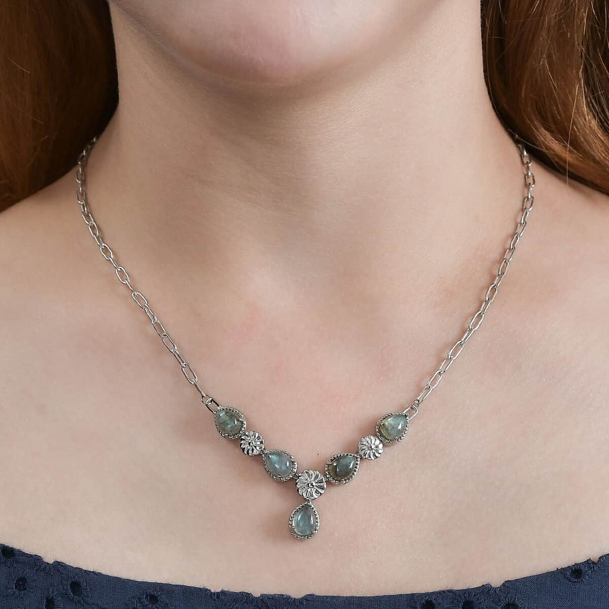Karis Malagasy Labradorite Necklace 18 Inches in Platinum Bond and Stainless Steel 6.40 ctw image number 2