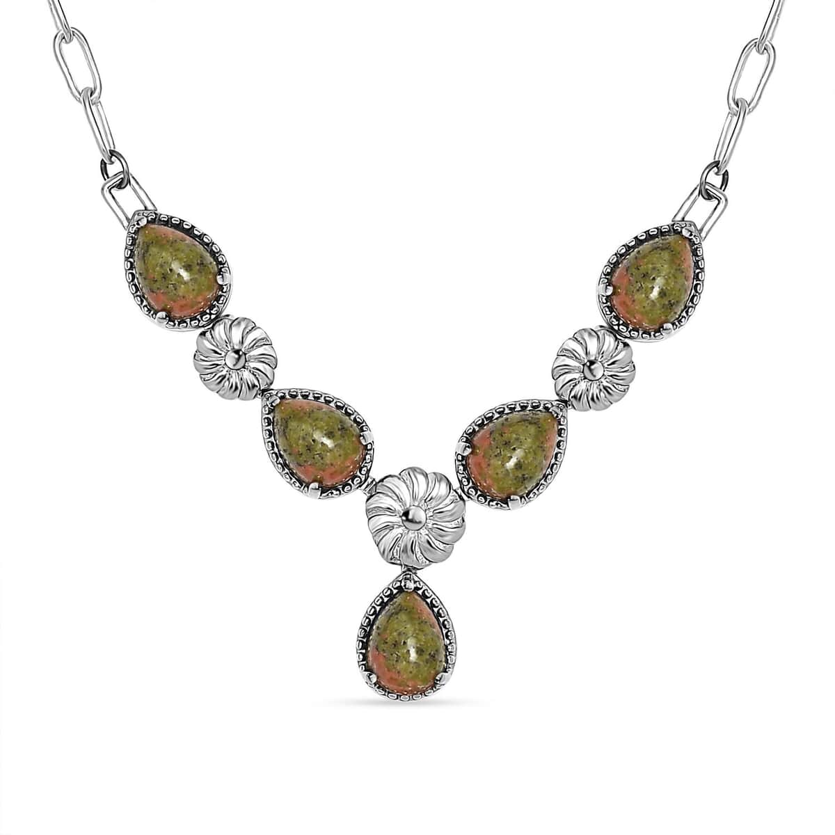 Karis Unakite Necklace 18 Inches in Platinum Bond and Stainless Steel 7.65 ctw image number 0