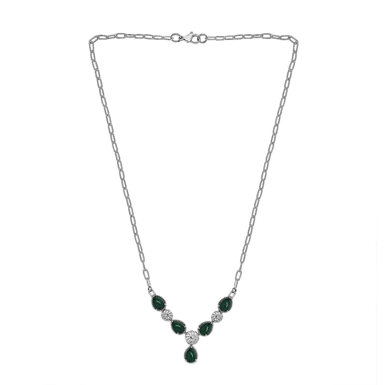 Karis African Malachite 8.25 ctw Necklace in Platinum Bond and Stainless Steel 18 Inches