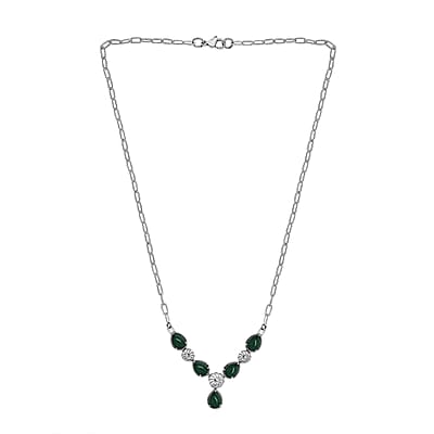 Karis African Malachite 8.25 ctw Necklace in Platinum Bond and Stainless Steel 18 Inches