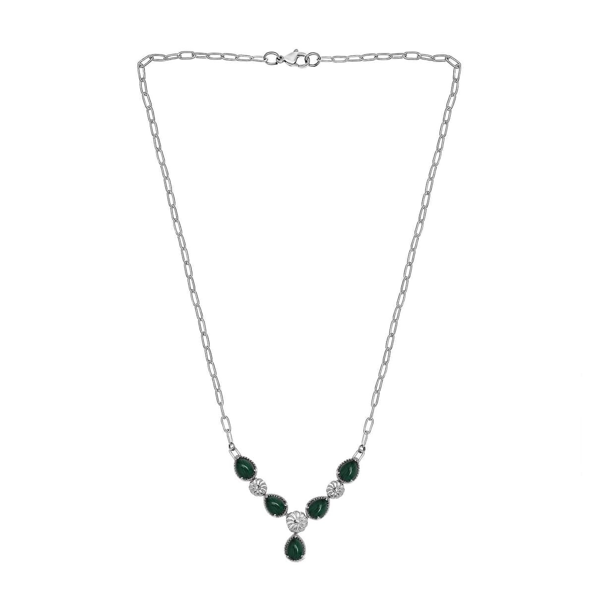 Karis African Malachite Necklace 18 Inches in Platinum Bond and Stainless Steel 8.25 ctw image number 3