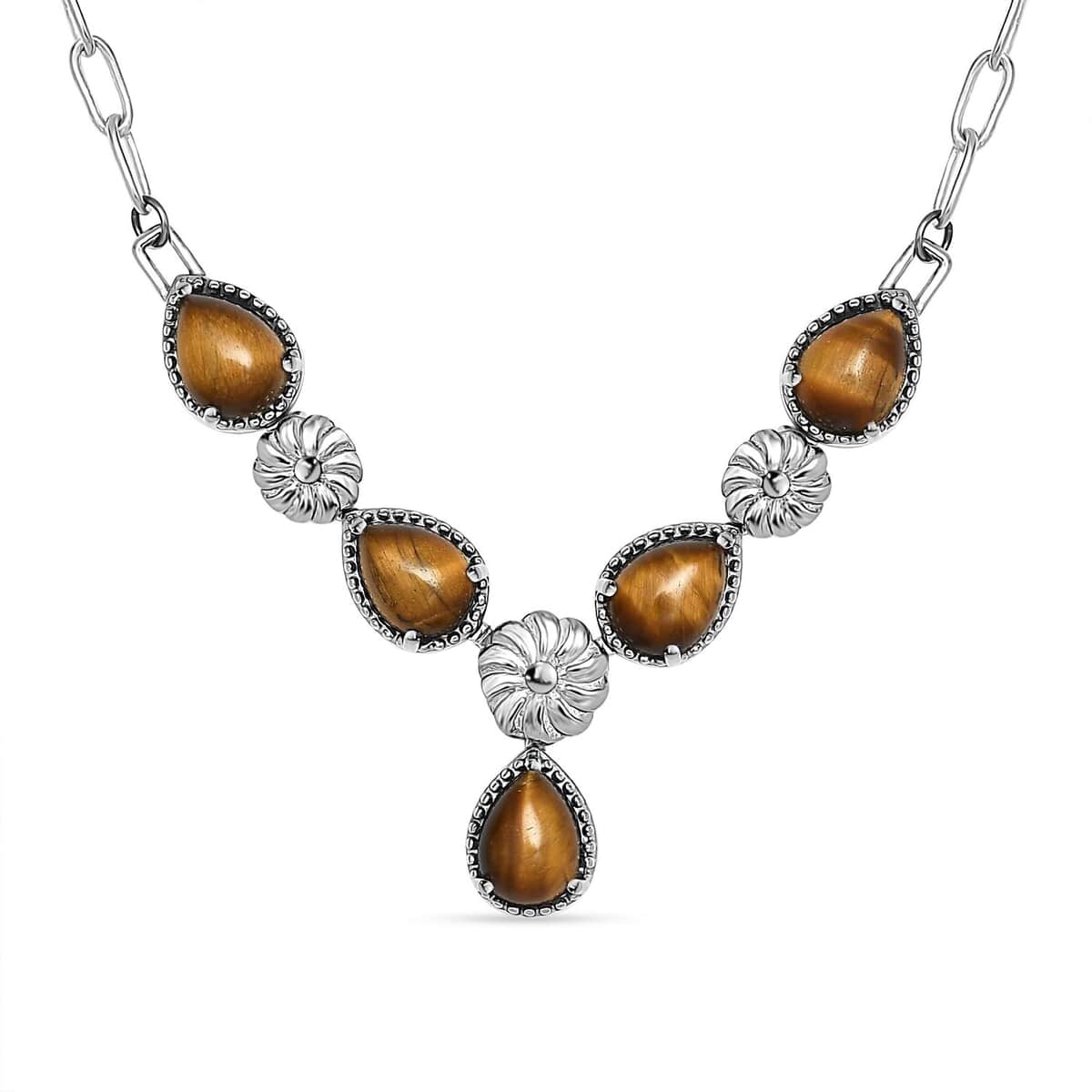 Karis Tiger's Eye Necklace 18 Inches in Platinum Bond and Stainless Steel 6.65 ctw image number 0