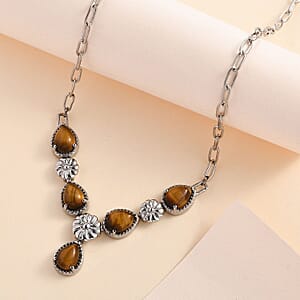 Karis Tiger's Eye Necklace 18 Inches in Platinum Bond and Stainless Steel 6.65 ctw