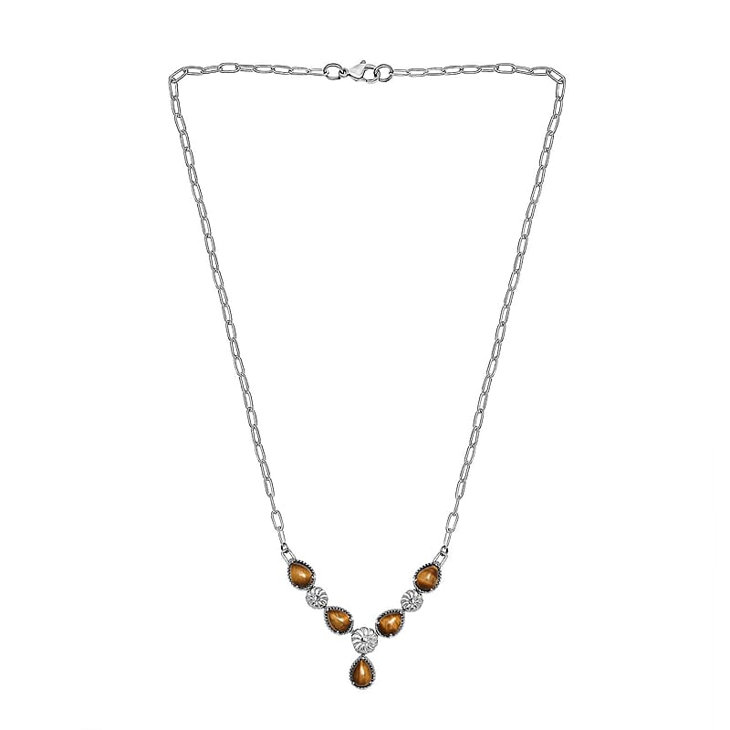 Karis Tiger's Eye Necklace 18 Inches in Platinum Bond and Stainless Steel 6.65 ctw