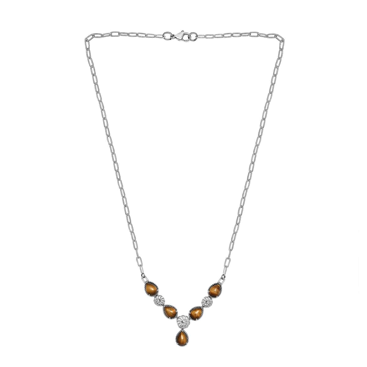 Karis Tiger's Eye Necklace 18 Inches in Platinum Bond and Stainless Steel 6.65 ctw image number 3