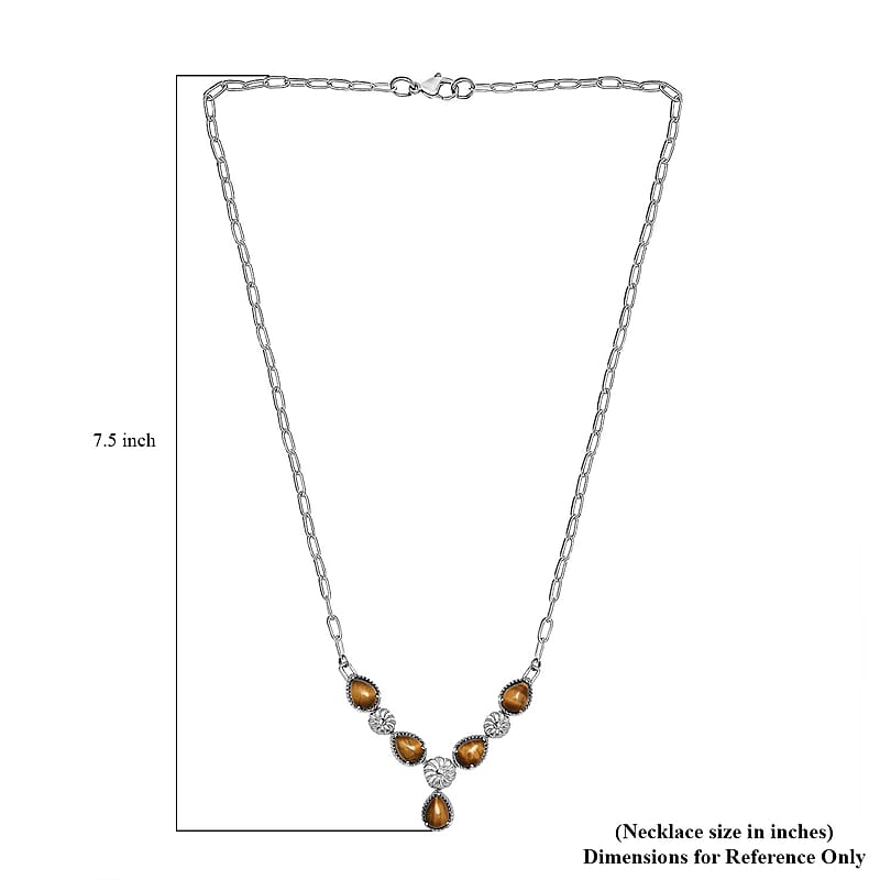 Karis Tiger's Eye Necklace 18 Inches in Platinum Bond and Stainless Steel 6.65 ctw