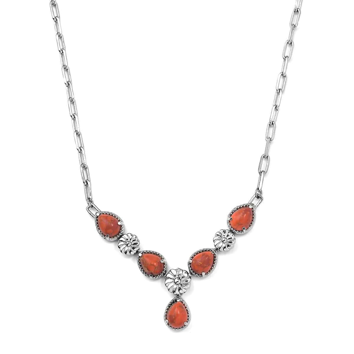 Karis Mojave Orange Turquoise Necklace 18 Inches in Platinum Bond and Stainless Steel 6.00 ctw image number 0