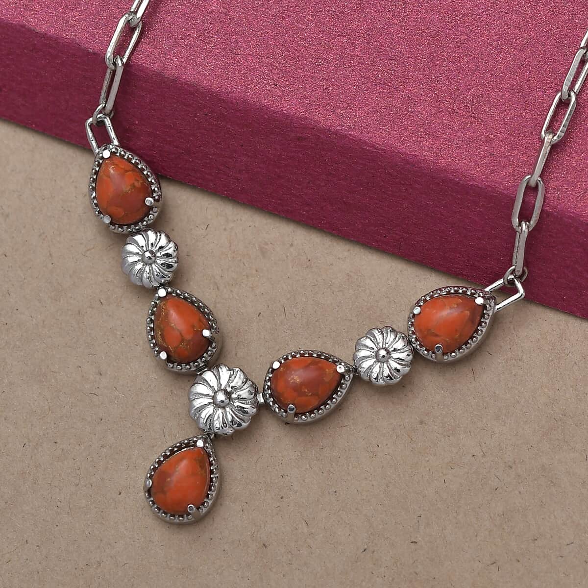 Karis Mojave Orange Turquoise Necklace 18 Inches in Platinum Bond and Stainless Steel 6.00 ctw image number 1