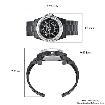 Strada Austrian Crystal Japanese Movement Watch in Black (up to 6.50 Inch) (30.50 mm)