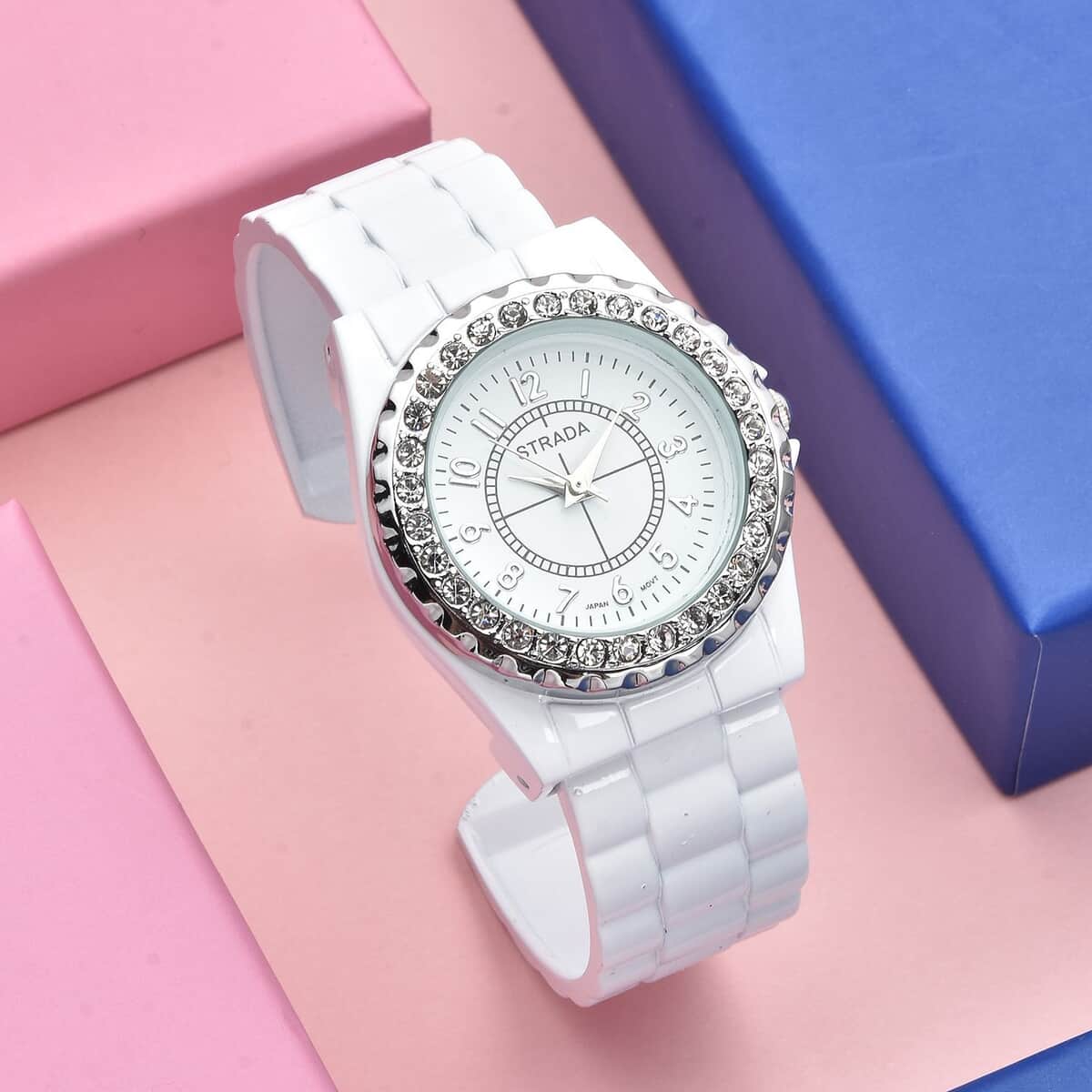 Strada Austrian Crystal Japanese Movement Watch in White (up to 6.50 Inch) (30.50 mm) image number 1