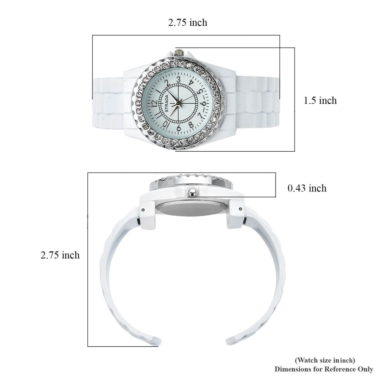 Strada Austrian Crystal Japanese Movement Watch in White (up to 6.50 Inch) (30.50 mm) image number 6